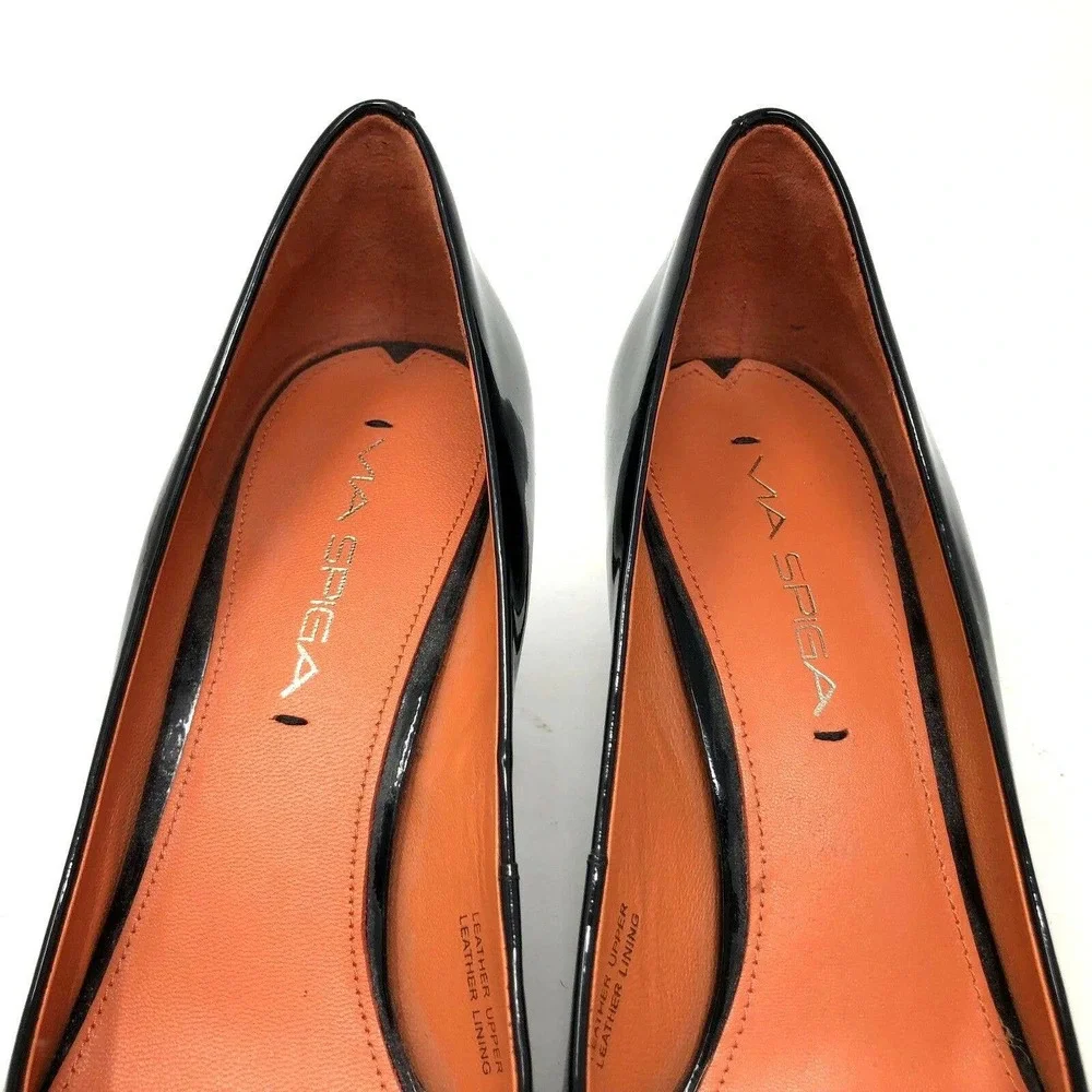 Via Spiga Frankie Pump Black Patent Leather‎ Peep Toe Heel Womens Size 6.5 M